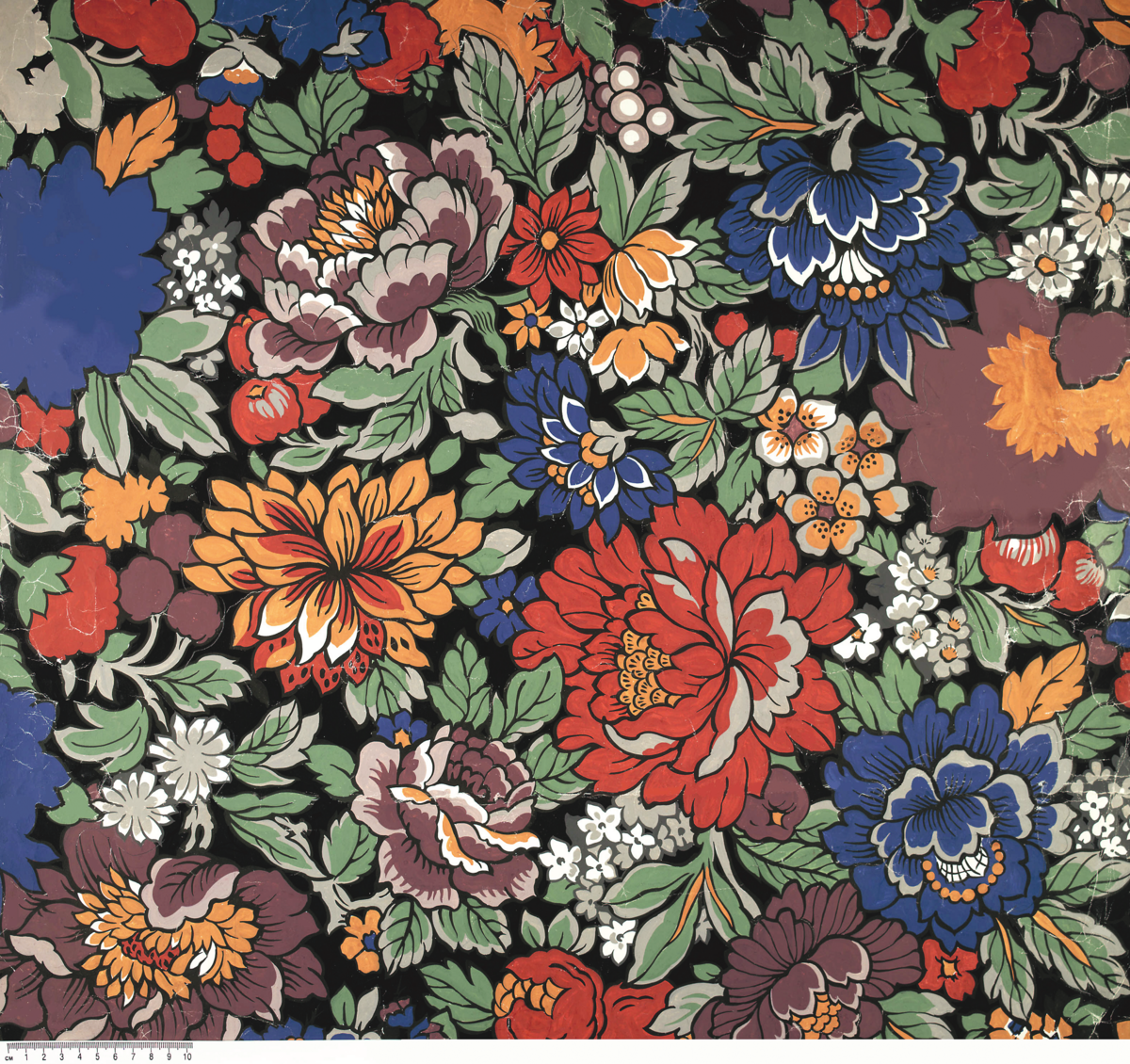 1990s Liberty print - red, blue, orange flowers with leaves